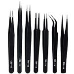 ZHIYE Precision ESD Anti-Static Tweezers, 7 pcs Stainless Steel Tweezers Set for Electronics, Jewelry-making, Laboratory Work, Repairing, Hobbies