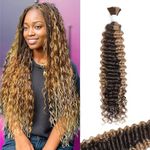 Humistwbiu Ombre Braiding Hair 1 Bundle 100g Human Braiding Hair Deep Wave Honey Blonde Braiding Hair Highlight Water Wave Bulk Human Hair 10A Brazilian Braiding Hair for Boho Braids (P4/27-18 Inch)