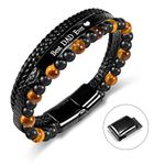 BOCHOI Fathers Day Gift Ideas for Dad Bracelets for Daddy Gifts of Natural Stone Tiger Eye Beads Leather Bracelets for Dad Men on Father’s Day Cadeau Pour Papa