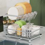 LIONONLY Dish Drying Rack 2 Tier, Dish Rack with Drainboard, Durable Stainless Steel Dish Racks for Kitchen Counter,Detachable Kitchen Dish Rack Dish Strainer Rack for Dishes, Knives, Spoons, Forks