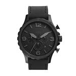 Fossil Watch for Men Nate, Quartz Chronograph Movement, 50 mm Black Stainless Steel Case with a Genuine Leather Strap, JR1354