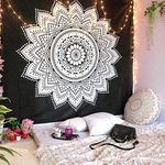 DRAVY HANDICRAFTS Mandala Ombre Cotton Wall Hanging Tapestry (Black, Twin - 84x54 Inches)