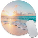 Armanza Round Mouse Pad, Beach Customized Premium-Textured Mouse Mat, Washable Mousepads with Lycra Cloth, Non-Slip Rubber Base Small Mousepad, 7.9×7.9×0.12 inches (Beach)