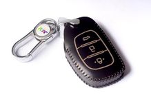 JVCV® Car Styling Soft Handmade Leather Key Cover Compatible with Hyundai 3 Button Smart Key with Keychain (3 Button Smart Key, Black)