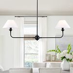 VANZARLA Modern Linear Chandelier, 2-Light Linear Kitchen Island Lighting Fixture with Finish Off-White Fabric Shade, Modern Kitchen Pendant Light for Dining Room, Restaurant, Living Room, Bedroom