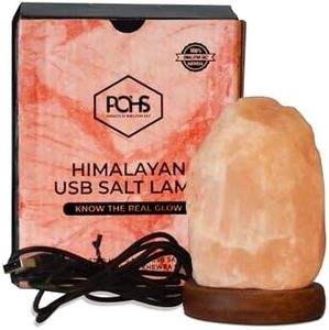 POHS USB Himalayan Mini Natural Salt Lamp, 7 Color Changing LED Bulb, Hand Crafted Crystal Rock Salt Night Light for Home Decor, Desk, and Gift | Premium Quality Wood Base and USB Cable