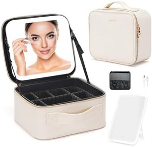 ZhenGuiRu Makeup Bag with LED Mirror, Makeup Train Case with Lighted Mirror, Portable Makeup Artist Organizer with Adjustable Dividers, Cosmetic Brush Holder Storeage