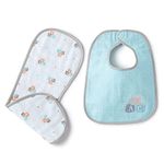 The White Cradle Baby Bib & Burp Cloth Set of 2 pcs - Large Size - 100% Organic Cotton, Soft Muslin Double Cloth, Absorbent - Embroidery Blue Alphabets