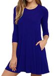 VIISHOW Women's Long Sleeve Pocket Casual Loose T-Shirt Dress Royal Blue L