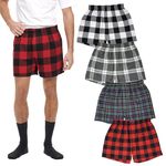 Andrew Scott Men's 4 Pack Cotton Flannel Super Soft Woven Boxer Shorts, 4 Pack - Grab Bag Plaids Combo B, Large