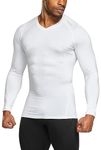 TSLA Men's Thermal V-Neck Long Sleeve Compression Shirts, Athletic Base Layer Top, Winter Gear Running T-Shirt, Heatlock V Neck White, XL