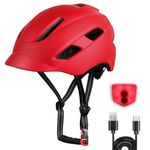 Bike Helmet, Adjustable Cycling Helmet with USB Rechargeable LED Light, Lightweight Bicycle Helmet for Adults, Breathable Mountain & Road Cycle Helmet for Men Women Fit Head Size 57-62cm