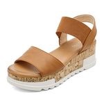 DREAM PAIRS Women's Open Toe Ankle Strap Casual Flatform Platform Sandals,Size 11,REED-2-Camel,Reed-2