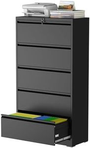 mysteeldepot 5 Drawer Lateral File Cabinet with Lock, Metal File Cabinet, Lateral File Cabinets for Home Office, Heavy Duty File Storage Cabinet for Legal/Letter/A4 Document, Assembly Required, Black