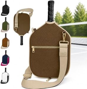Posh Pickler Crossbody Neoprene Pickleball Paddle Cover with Adjustable Strap, Built-in Pocket for Essentials, Carabiner Fence Clip, Add-On Ready D-Rings, and Durable Design for Everyday Use, Brown