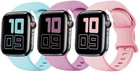 [3 Pack] Silicone Strap Compatible with Kids Apple Watch Band, Soft Sport Replacement Bands for iWatch Series 9 8 7 6 5 4 3 2 1 SE 38mm 40mm 41mm, Boys Girls or Adults Small Wrists-Purple+Green+Pink