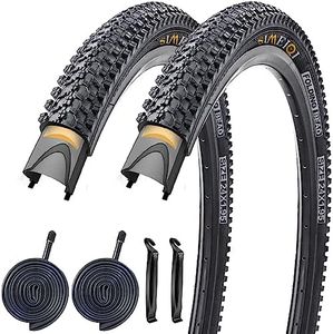 24/26/27.5 X 1.95 Inch Folding Bike Tires with 3mm Anti Puncture Proof Protection for Mountain Bicycles (24X1.95/2 Tires 2 Tubes)