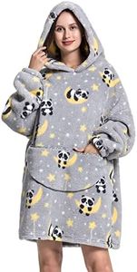 Wearable Blanket Hoodie Oversized Hooded Blanket for Adult Women Super Soft Comfortable Warm Flannel Panda