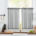 TOPICK Kitchen Curtains Linen Cafe Curtains 36 Inch Drop Half Flax Lightfiltering Tiers Small Window Solid Pattern Short Rustic Style Curtains Rod Pocket for Basement Laundry Room 2 Panels Grey