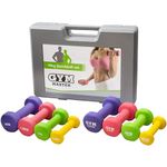 GYM MASTER 10kg Dumbbell Multi Colour Neoprene Soft Touch Hand Weight Set with Carry Case - 0.5kg 1kg 1.5kg 2kg