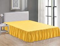 Sheets & Beyond Wrap Around Solid Microfiber Luxury Hotel Quality Fabric Bedroom Gathered Ruffled Bedding Bed Skirt 14 Inch Drop (Twin, Yellow)