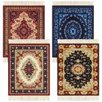 4 Pieces Rug Table Coasters Table Drink Holders Oriental Design Fabric Carpet Drink Mats Oriental Design Fabric Elegant Carpets Kitchen and Bar Mats for Home Office and More (Classic Pattern)