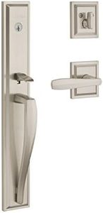 Baldwin Torrey Pines, Front Entry Handleset with Interior Lever, Featuring SmartKey Deadbolt Re-Key Technology and Microban Protection, in Satin Nickel, 20" L x 3.75" W