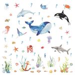 Under The Sea Wall Stickers, Sea Life Underwater Sea World Wall Decals, Ocean Creatures Marine Animal Stickers for Kids Bedroom Nursery Living Room Bathroom Art Home Decoration