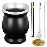 Yerba Mate Cup Bombilla Set, Herbal Tea Gourd Drink Mug Kit with 2 Loose Leaf Tea Steeper Straws and Cleaning Brush, Convenient Travel, Stainless Steel Double Walled Anti Scalding, Easy to Clean