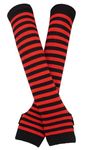 HAPEE Punk Gothic Rock Long Arm Warmer Fingerless Gloves (Glove-Black Red)