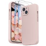 SURPHY Designed for iPhone 14 Plus Case with Screen Protector, (Camera Protection + Soft Microfiber Lining) Liquid Silicone Soft Gel Rubber Phone Case Cover 6.7 inch (Pink)