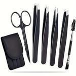 6PCS Professional Eyebrow Tweezers Set for Women and Men, Premium Stainless Steel Tweezer Kit, Best Tweezers Precision for Ingrown Hair, Facial Hair, Eyebrows Plucking