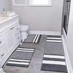 Pauwer Bathroom Rug Sets 3 Piece, Microfiber Non Slip Bathroom Rugs, Absorbent Bath Mats for Bathroom Floor, Plush Shaggy Bath Rugs Runner, Machine Washable Bathroom Mats Toilet Rug Carpet