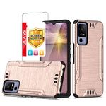 TJS Compatible for TCL 40 XE 5G Mobile Tough Phone Case, with Tempered Glass Screen Protector, Magnetic Support Hybrid Shockproof Metallic Brush Finish for TCL 40XE 5G (Rose Gold)