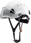 LOHASWORK ANSI Z89.1 Hard Hat with Visor and Ear Protection,OSHA Arborist Climbing Helmet Hard Hat Ear Muffs Visor for Chainsaw Forestry Construction Tree Work(A91 White+Clear Visor+Earmuff)