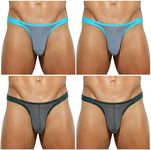 Casey Kevin Men's Sexy Breathable Mesh G-Strings Thong Bulge Pouch Tagless Underwear,4 Pack-Mutilcolor