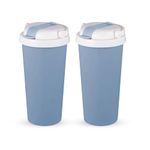 LUCIDO 500ml Vacuum Insulated Baby Stainless Steel Sipper Cup or Mug | Leak-Proof | Easy-Grip Handle | BPA-Free | Keeps Drinks Hot/Cold for Hours | Ideal for Toddlers & Kids (Set of 2, Blue & Blue)