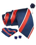 Axlon Navy Blue Stripped Tie For Men – Formal Ties Set With Pocket Square & Tie Pin Clip For Mens, Silk Neckties Gift Sets For Men’s (AX24_31)