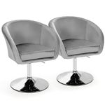 COSTWAY Vanity Chair Set of 2, Height Adjustable Modern Velvet Makeup Chair with Chrome Frame, Round-Back, Comfortable Swivel Accent Leisure Chair for Living Room, Bedroom (Grey)