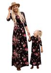 YMING Mommy and Me Pattern Floral Sundress Maxi Long Dress Maxi Boho Splice Dress Round Neck Dress BLK Floral Long Sleeve XL