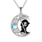 CRMAD Skull Necklace Jewelry for Women Sterling Silver Moonstone Halloween Wiccan Necklace Gifts