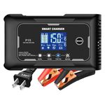 lifepo4 charger 15-Amp Fully-Automatic Smart Charger,12V and 24V Battery Charger,12V/15A 24V/10A Lead-Acid(AGM/Gel/SLA)/LlFEPO4 Trickle Charger,Pulse Repair Charger Pack for Car,LCD,Battery Desulfator