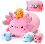 Aoriher 5 Pcs Kawaii Axolotl Stuffed Animal Cute 14 Inch Mom Axolotl with 4.72 in Mini Axolotl Plush Toy Soft Stuffed Plushies Dolls Throw Pillow for Adults Boys Girls Christmas Birthday Gift