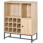 HOMCOM Wine Cabinet for 12 Bottles, Freestanding Wine Rack Sideboard Serving Bar Cabinet with Glass Holders, Brown