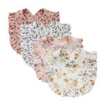 4 PACK Solid Muslin Baby Drool Bibs Set for Unisex Boys Girls Cotton Adjustable Teething Feeding Drooling Bibs (Flower Set)