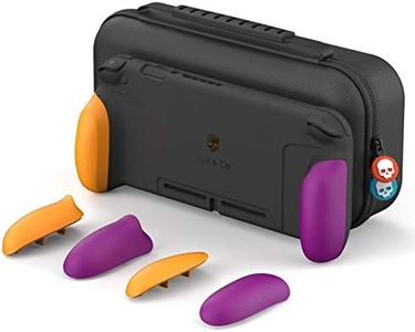 Skull & Co. GripCase Set: A Dockable Protective Case with Replaceable Grips [to fit All Hands Sizes] for Nintendo Switch - Neon Purple & Neon Orange