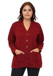 URBANROCK Women's Woolen V-Neck Cardigan Sweater with Front Pockets for Winter Wear (in, Alpha, 2XL, Regular, Maroon)