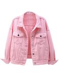 Locachy Women's Casual Denim Jacket Solid Color Basic Long Sleeve Jean Jacket Coat, Pink, Large