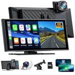 LAMTTO Wireless Car Stereo for Apple Carplay with 4K Dash Cam Front and Rear, 9.26'' Touch Screen Carplay Car Radio,1080P Backup Camera/Loop Recording/GPS Navigation/Mirror Link/64G TF