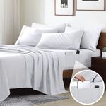 Swift Home Smart Sheets, Ultra Soft Brushed Microfiber 3-Piece Sheet Set, Fitted Bed Sheet with Side Storage Pockets – White, Twin XL